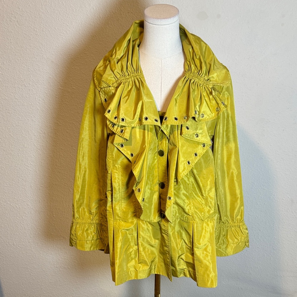 Erin Paige Ruffle & Grommet Parachute Statement Jacket Chartreuse size Medium
